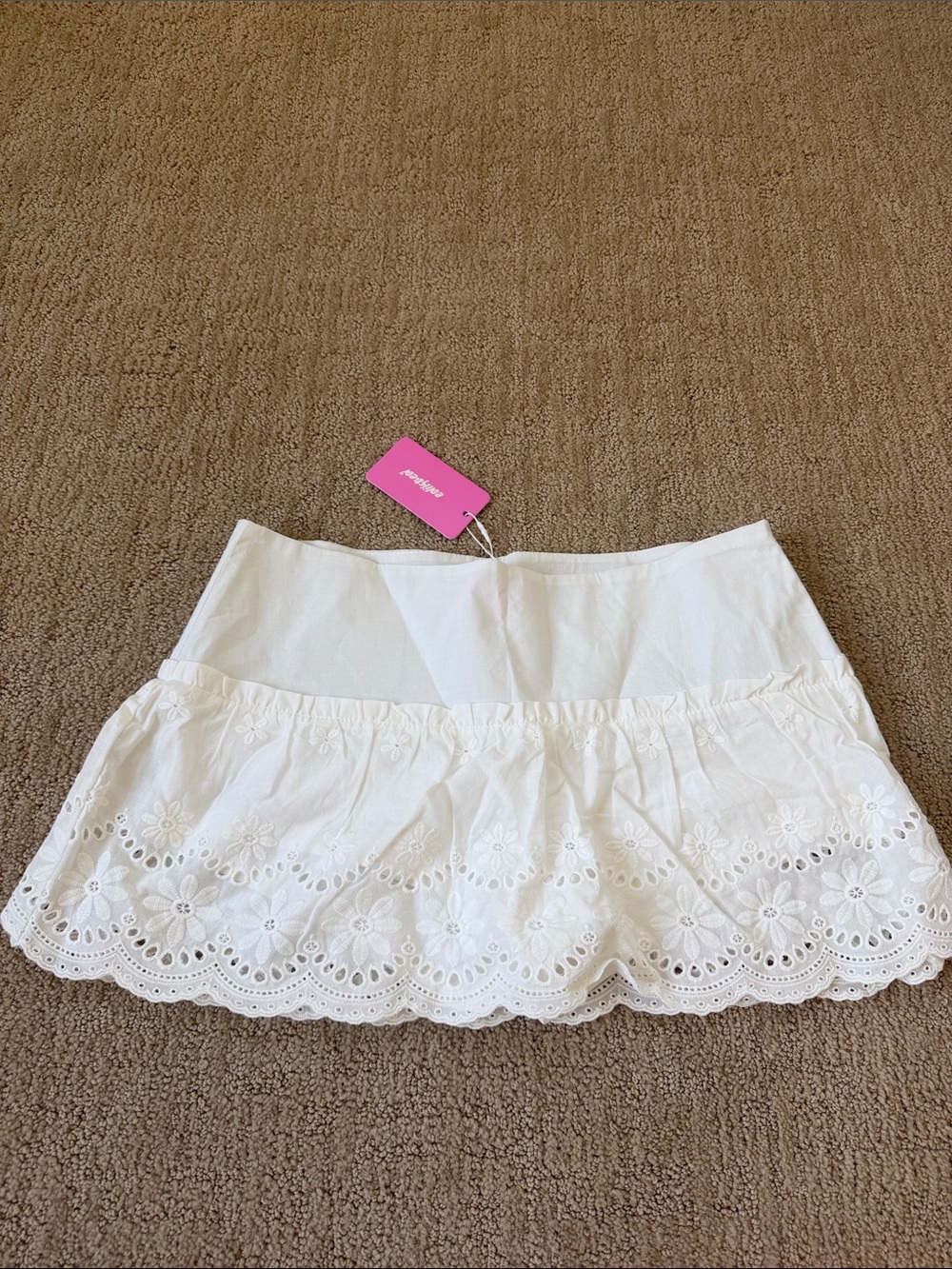 Edikted White Eyelet Tiered Mini Skirt
